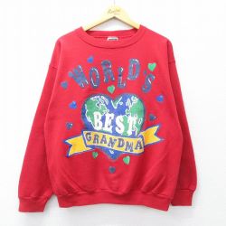 L★古着 TULTEX 長袖 スウェット メンズ 90年代 90s GRANDMA クルーネック USA製 赤 26jan21