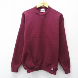 M★古着 ディスカス 長袖 スウェット メンズ 00年代 00s 無地 クルーネック エンジ 26jan21
