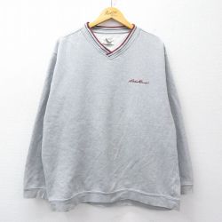 XL★古着 エディーバウアー 長袖 スウェット メンズ 00年代 00s ワンポイントロゴ 大きいサイズ Vネック グレー 霜降り他【spe】 26jan27