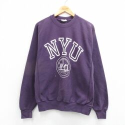 L★古着 MVスポーツ 長袖 スウェット メンズ 00年代 00s NYU クルーネック 紺 26mar16