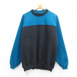 L★古着 ヘインズ 長袖 スウェット メンズ 00年代 00s 無地 ツートンカラー クルーネック 黒他 26mar16