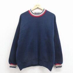 L★古着 長袖 スウェット メンズ 00年代 00s 無地 クルーネック 紺他【spe】 26mar16