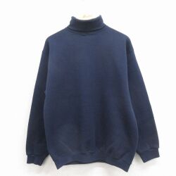 L★古着 長袖 スウェット メンズ 90年代 90s 無地 タートルネック ハイネック 紺 26mar16