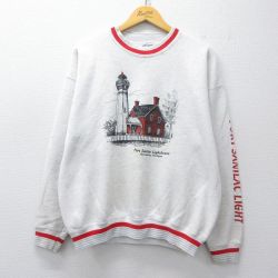XL★古着 オニータ ONEITA 長袖 スウェット メンズ 90年代 90s 灯台 クルーネック USA製 白 霜降り他 26mar19