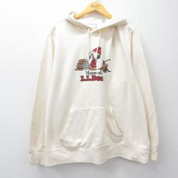 XL★古着 エルエルビーン 長袖 スウェット パーカー メンズ スヌーピー 大きいサイズ 薄ベージュ 26mar19