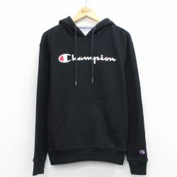L★古着 チャンピオン champion 長袖 スウェット パーカー メンズ ビッグロゴ 黒 26mar19