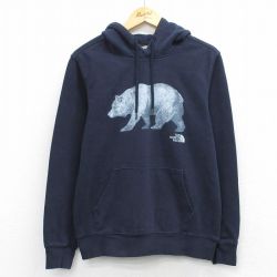 ノースフェイス 長袖スウェットパーカー ワンポイントロゴ ネイビー M | 古着