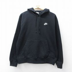 XL★古着 ナイキ NIKE 長袖 スウェット パーカー メンズ ワンポイントロゴ 黒 26mar21