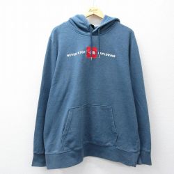ノースフェイス 長袖スウェットパーカー ワンポイントロゴ ネイビー XL | 古着