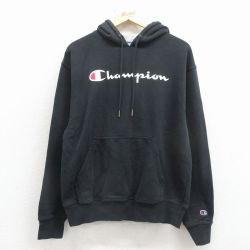 L★古着 チャンピオン champion 長袖 スウェット パーカー メンズ ビッグロゴ 黒 26mar21