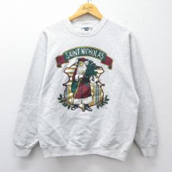 M★古着 リー Lee 長袖 スウェット メンズ 90年代 90s サンタクロース ラグラン クルーネック USA製 薄グレー 霜降り 26mar23