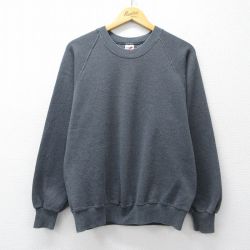 L★古着 ジャージーズ 長袖 スウェット メンズ 80年代 80s 無地 ラグラン クルーネック USA製 濃グレー 霜降り 26mar23