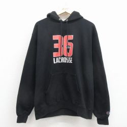 L★古着 チャンピオン Champion 長袖 スウェット パーカー メンズ ラクロス 黒 26mar23
