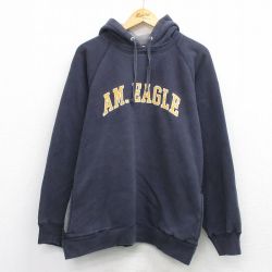 XL★古着 アメリカンイーグル 長袖 スウェット パーカー メンズ ビッグロゴ ラグラン 大きいサイズ 紺 26mar23