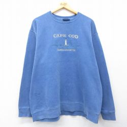 XL★古着 長袖 スウェット メンズ ケープコッド 灯台 刺繍 大きいサイズ クルーネック USA製 薄紺 26mar24