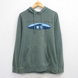 M★古着 長袖 スウェット パーカー メンズ THE BEACHCOMBER 緑 26mar24