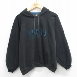 XL★古着 長袖 スウェット パーカー メンズ 00年代 00s FLUID 刺繍 ラグラン 大きいサイズ 黒 26mar24