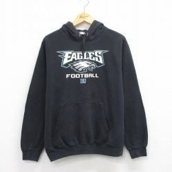 L★古着 長袖 スウェット パーカー メンズ 00年代 00s NFL フィラデルフィアイーグルス 黒 アメフト スーパーボウル 26mar24