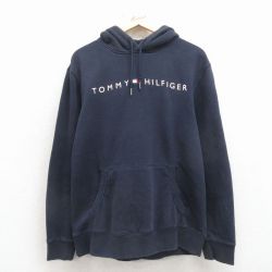 L★古着 トミーヒルフィガー 長袖 ブランド スウェット パーカー メンズ ビッグロゴ 濃紺 26mar24