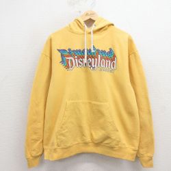 L★古着 長袖 スウェット パーカー メンズ ディズニーランドリゾート 黄 26mar24
