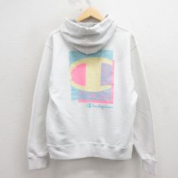 M★古着 チャンピオン champion 長袖 スウェット パーカー メンズ ビッグロゴ 白 26mar24