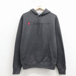 M★古着 チャンピオン Champion 長袖 スウェット パーカー メンズ ビッグロゴ 薄グレー 霜降り 26mar24