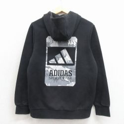 M★古着 アディダス adidas 長袖 スウェット パーカー メンズ ビッグロゴ 黒 26mar24