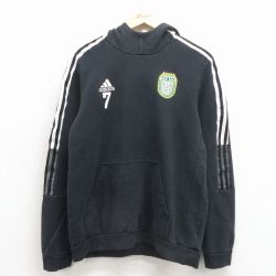 M★古着 アディダス adidas 長袖 スウェット パーカー メンズ ミシガン 黒 3本ライン 26mar24