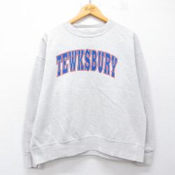 XL★古着 長袖 スウェット メンズ 90年代 90s TEWKSBURY クルーネック USA製 薄グレー 霜降り 26mar25