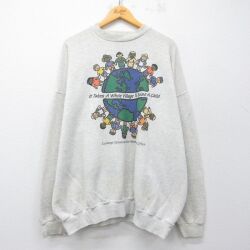 XL★古着 長袖 スウェット メンズ 90年代 90s 地球 大きいサイズ クルーネック USA製 薄グレー 霜降り 26mar25
