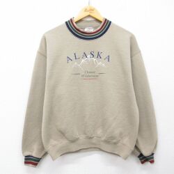 L★古着 ジャージーズ 長袖 スウェット メンズ 90年代 90s アラスカ クルーネック USA製 ベージュ他 26mar25