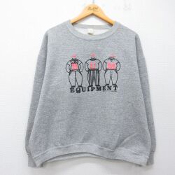 XL★古着 b.u.m. equipment 長袖 スウェット メンズ 90年代 90s クルーネック USA製 グレー 霜降り 26mar25