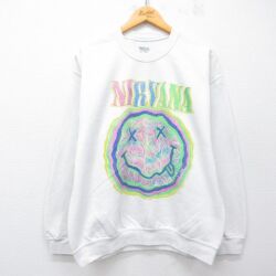 L★古着 長袖 ロック バンド スウェット メンズ ニルバーナ ニルヴァーナ 白【spe】 26mar25
