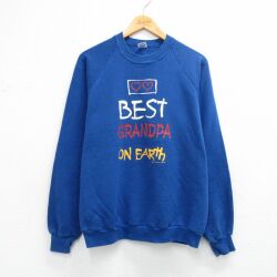 M★古着 ジャージーズ 長袖 スウェット メンズ 80年代 80s BEST ラグラン クルーネック USA製 青 26mar25