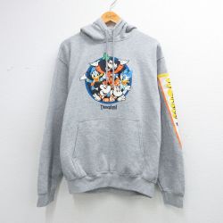 L★古着 長袖 スウェット パーカー メンズ ディズニー ミッキー ミニー グーフィー グレー 霜降り 26mar26
