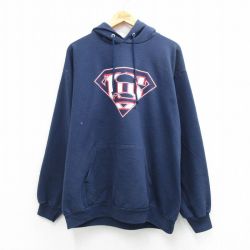 L★古着 長袖 スウェット パーカー メンズ 00年代 00s NFL ニューヨークジャイアンツ スーパーマン 紺 アメフト スーパーボウル 26mar26