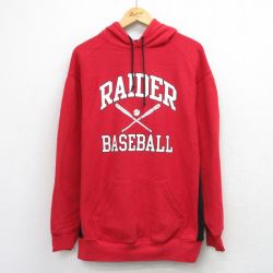 L★古着 長袖 スウェット パーカー メンズ RAIDER ツートンカラー 赤他 26mar26