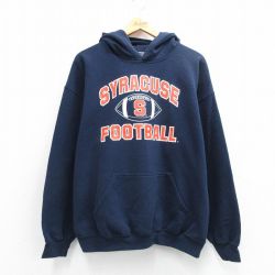 L★古着 長袖 スウェット パーカー メンズ 00年代 00s シラキュース フットボール 紺 26mar26