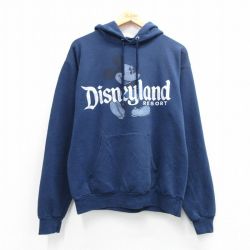 M★古着 長袖 スウェット パーカー メンズ ディズニー ミッキー 紺 26mar26