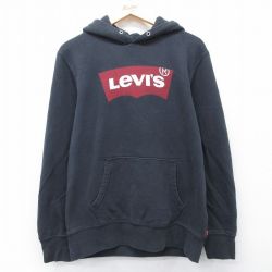 XL★古着 リーバイス Levis 長袖 スウェット パーカー メンズ ビッグロゴ 黒 26mar27