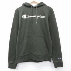 XL★古着 チャンピオン Champion 長袖 スウェット パーカー メンズ ビッグロゴ 濃緑 26mar27