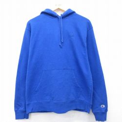 XL★古着 チャンピオン Champion 長袖 スウェット パーカー メンズ ワンポイントロゴ 青 26mar27