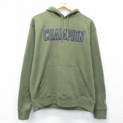 XL★古着 チャンピオン Champion 長袖 スウェット パーカー メンズ ビッグロゴ 緑 26mar27