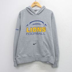 XL★古着 ナイキ NIKE 長袖 スウェット パーカー メンズ LIONS フットボール 大きいサイズ グレー 霜降り 26mar27