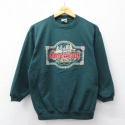 M★古着 長袖 スウェット メンズ 90年代 90s アメリカン アウトドア クルーネック USA製 濃緑 26mar27