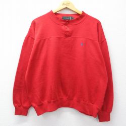 XL★古着 長袖 スウェット メンズ 90年代 90s ヘンリーネック 赤 26mar27