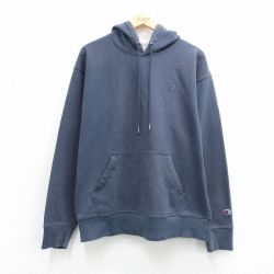 XL★古着 チャンピオン champion 長袖 スウェット パーカー メンズ ワンポイントロゴ フォード 濃紺 26mar28