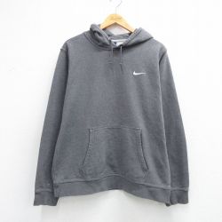 L★古着 ナイキ NIKE 長袖 スウェット パーカー メンズ ワンポイントロゴ グレー 霜降り 26mar28