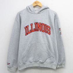L★古着 長袖 スウェット パーカー メンズ ILLINOIS グレー 霜降り 26mar28