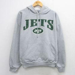 XL★古着 マジェスティック 長袖 スウェット パーカー メンズ 00年代 00s NFL ニューヨークジェッツ 大きいサイズ グレー 霜降り アメフト スーパーボウル 26mar28